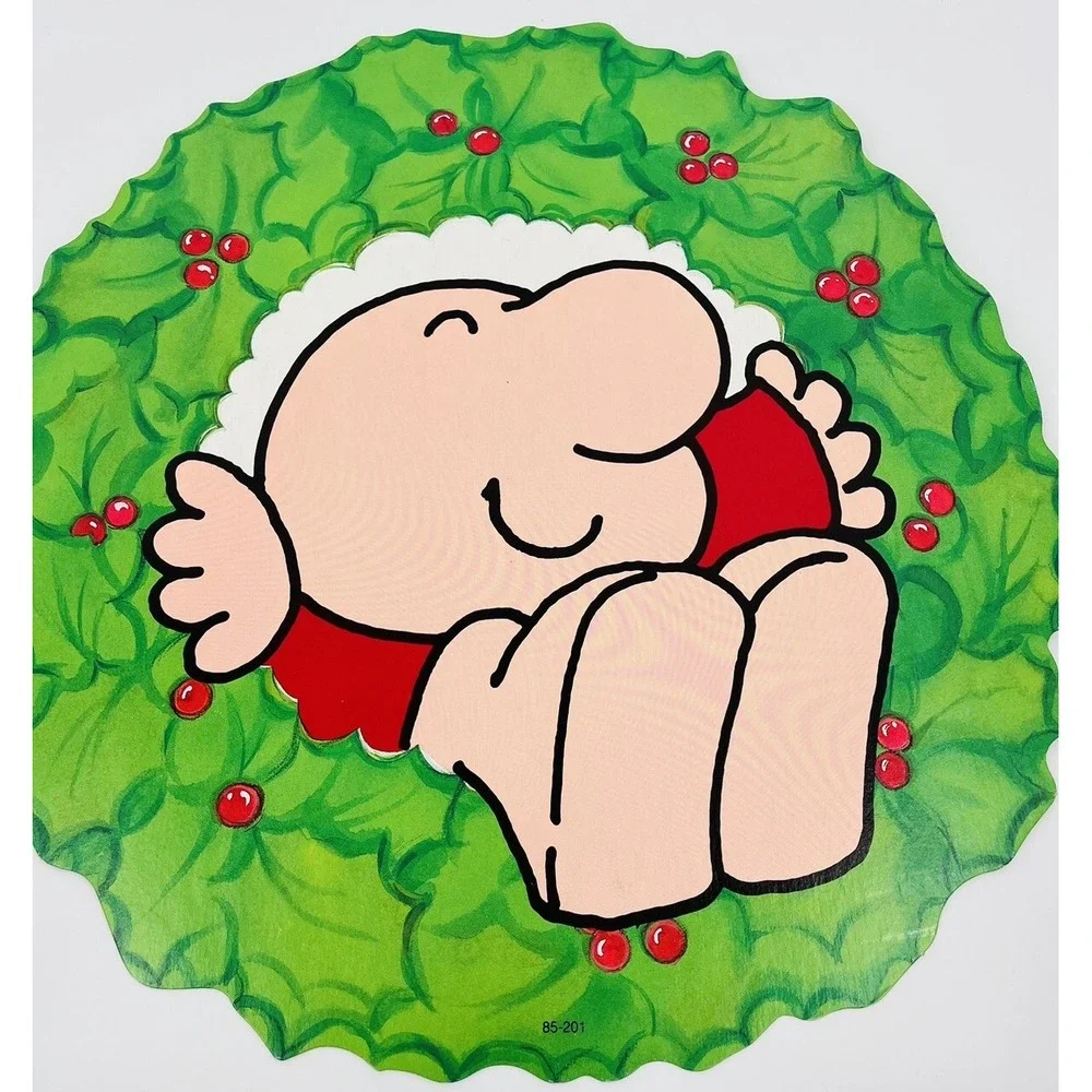 Vintage Ziggy in Wreath Christmas Die Cut Cardboard Decoration 16